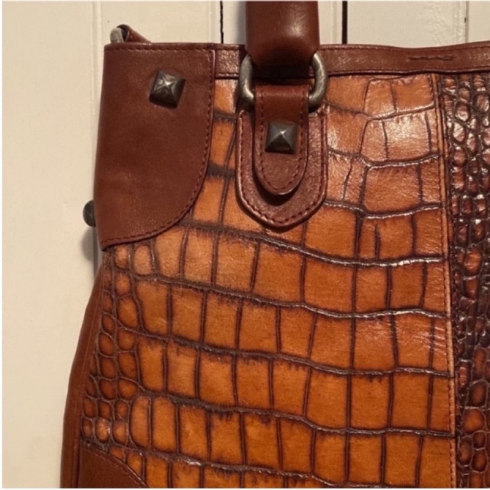 Rey Crocodile Leather Shoulder Bag Brown Tan - Picture 2 of 14